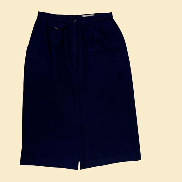 1970s wool midi skirt by Slices, size 13 vintage blue skirt w/ front pocket - Picture 10 of 10